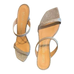 🆕 NIB Stuart Weitzman Silver “ALEENA 75” Slide Women's Sandal Size 8