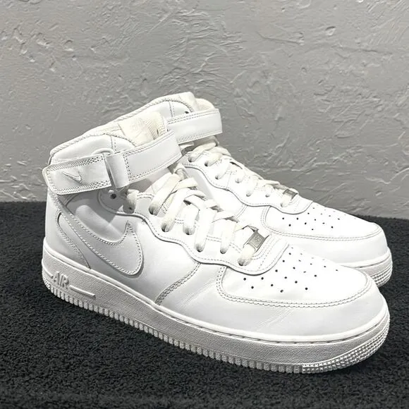🔥🔥 NIKE Air Force 1 Mid '07 “Triple White” Streetwear Sneaker Shoes Sz 12 - EU
