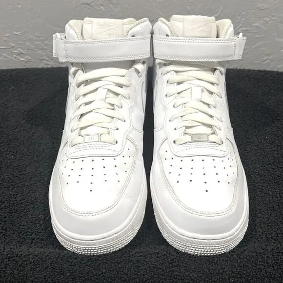 🔥🔥 NIKE Air Force 1 Mid '07 “Triple White” Streetwear Sneaker Shoes Sz 12 - EU