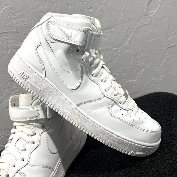 🔥🔥 NIKE Air Force 1 Mid '07 “Triple White” Streetwear Sneaker Shoes Sz 12 - EU