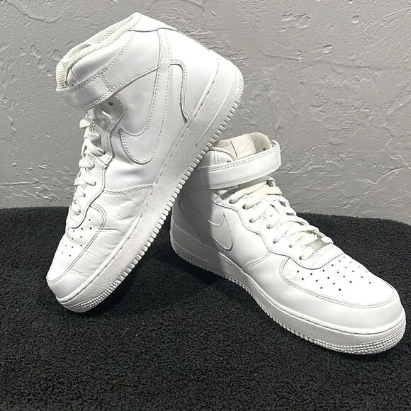 🔥🔥 NIKE Air Force 1 Mid '07 “Triple White” Streetwear Sneaker Shoes Sz 12 - EU