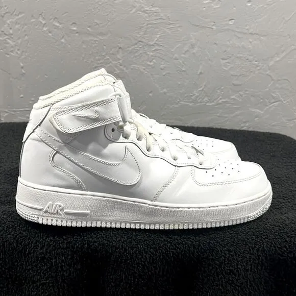 🔥🔥 NIKE Air Force 1 Mid '07 “Triple White” Streetwear Sneaker Shoes Sz 12 - EU