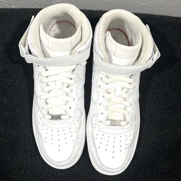 🔥🔥 NIKE Air Force 1 Mid '07 “Triple White” Streetwear Sneaker Shoes Sz 12 - EU