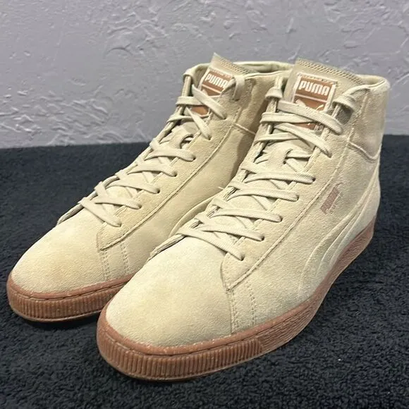 🔥🔥 PUMA Suede hi-tops Sneakers Shoes  - Streetwear Beige US Sz 11 - EXCELLENT