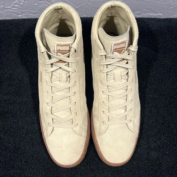 🔥🔥 PUMA Suede hi-tops Sneakers Shoes  - Streetwear Beige US Sz 11 - EXCELLENT