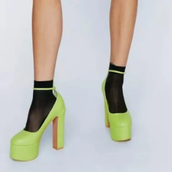 🖤 Super Cute Lime Platform Chunky Babydoll Heals with Ankle Strap