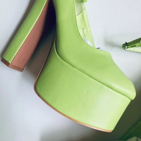 🖤 Super Cute Lime Platform Chunky Babydoll Heals with Ankle Strap