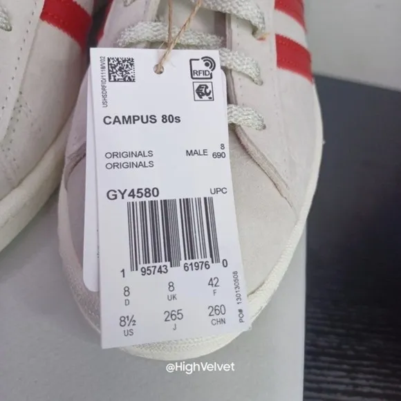 0016 adidas Originals  CAMPUS 80S SHOES Red sz 8.5 (Men's)