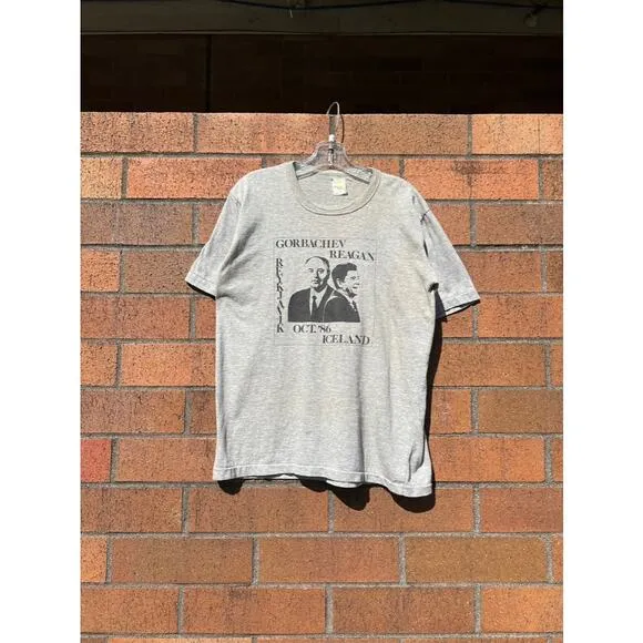 1986 Gorbachev vs Reagan Reykjavik Iceland Summit 80s Vintage Cold War Tee Shirt
