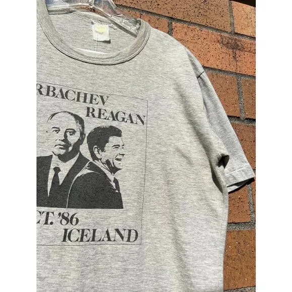 1986 Gorbachev vs Reagan Reykjavik Iceland Summit 80s Vintage Cold War Tee Shirt