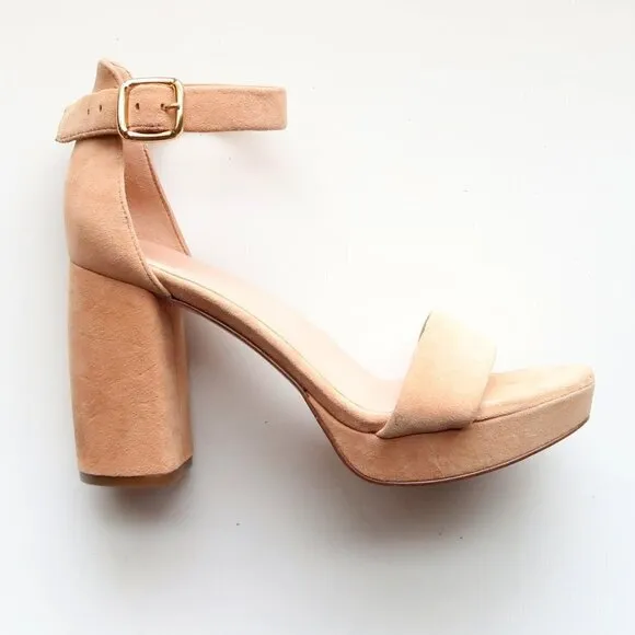 27 Edit Briar Beige Suede Leather Ankle Strap Block Heel Platform Sandals Shoes