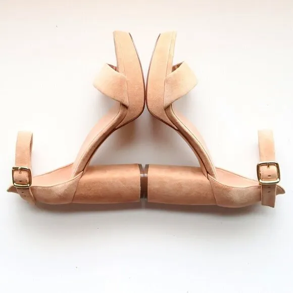 27 Edit Briar Beige Suede Leather Ankle Strap Block Heel Platform Sandals Shoes