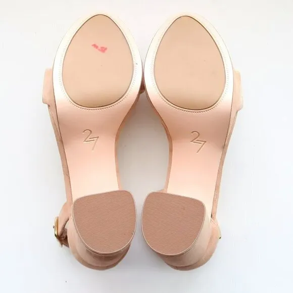 27 Edit Briar Beige Suede Leather Ankle Strap Block Heel Platform Sandals Shoes