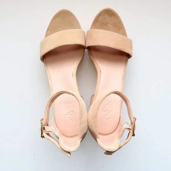 27 Edit Briar Beige Suede Leather Ankle Strap Block Heel Platform Sandals Shoes