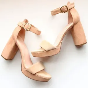 27 Edit Briar Beige Suede Leather Ankle Strap Block Heel Platform Sandals Shoes