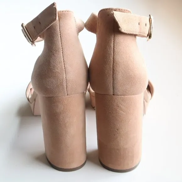 27 Edit Briar Beige Suede Leather Ankle Strap Block Heel Platform Sandals Shoes
