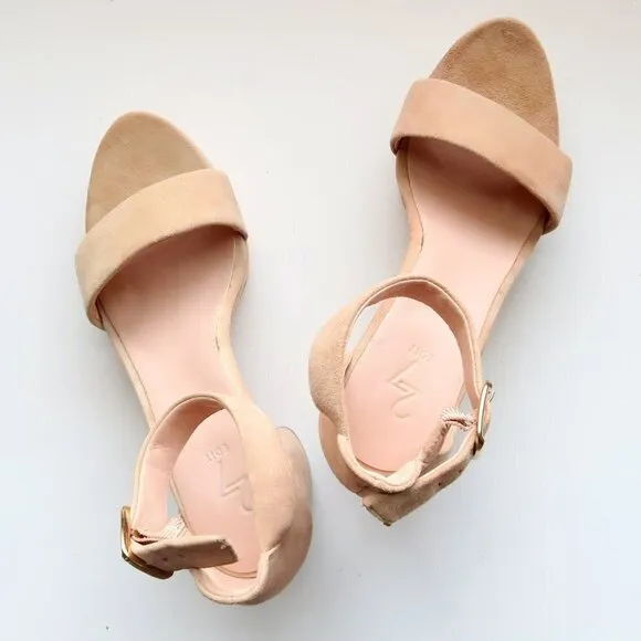 27 Edit Briar Beige Suede Leather Ankle Strap Block Heel Platform Sandals Shoes