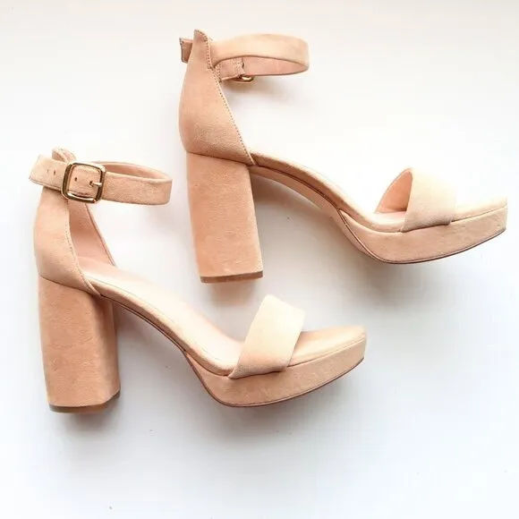 27 Edit Briar Beige Suede Leather Ankle Strap Block Heel Platform Sandals Shoes