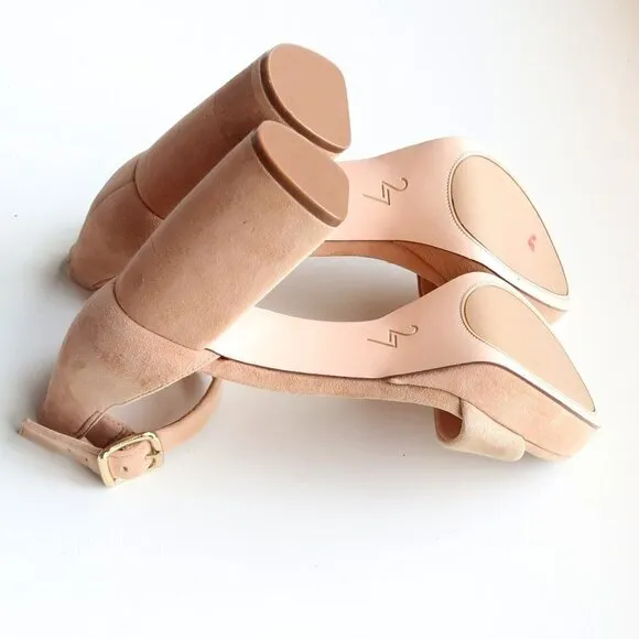 27 Edit Briar Beige Suede Leather Ankle Strap Block Heel Platform Sandals Shoes