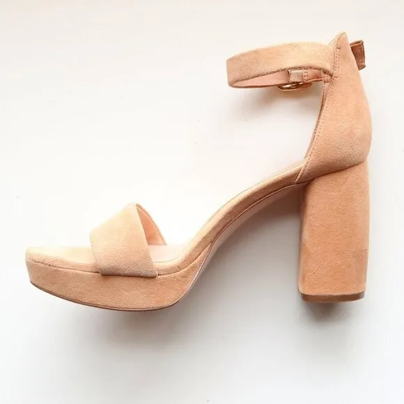 27 Edit Briar Beige Suede Leather Ankle Strap Block Heel Platform Sandals Shoes