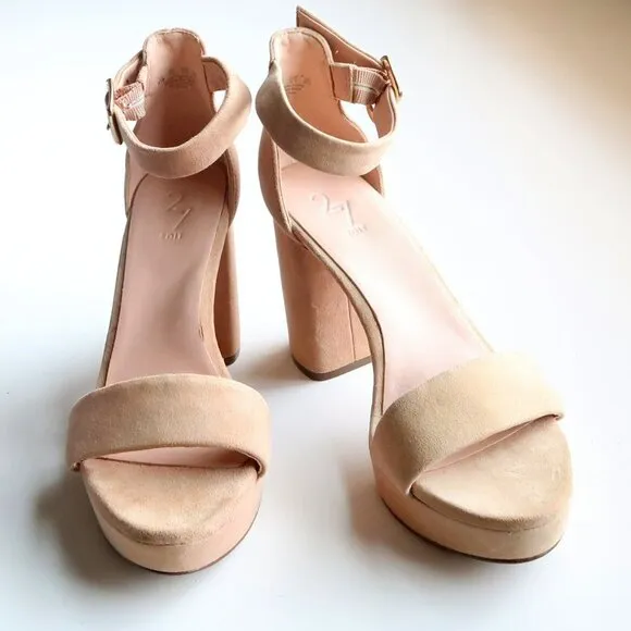 27 Edit Briar Beige Suede Leather Ankle Strap Block Heel Platform Sandals Shoes