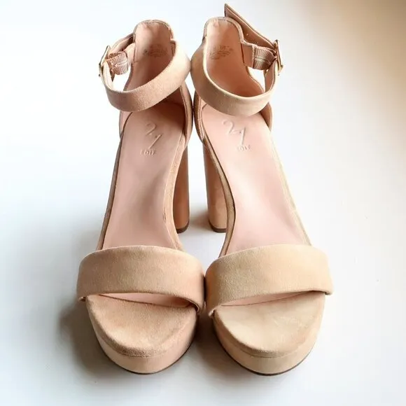 27 Edit Briar Beige Suede Leather Ankle Strap Block Heel Platform Sandals Shoes