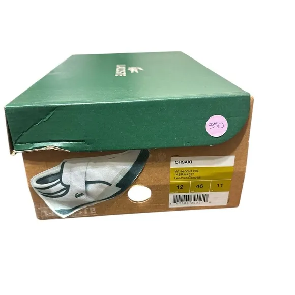 350. 🐊 Lacoste white leather oshaki slip on men’s shoes size 12