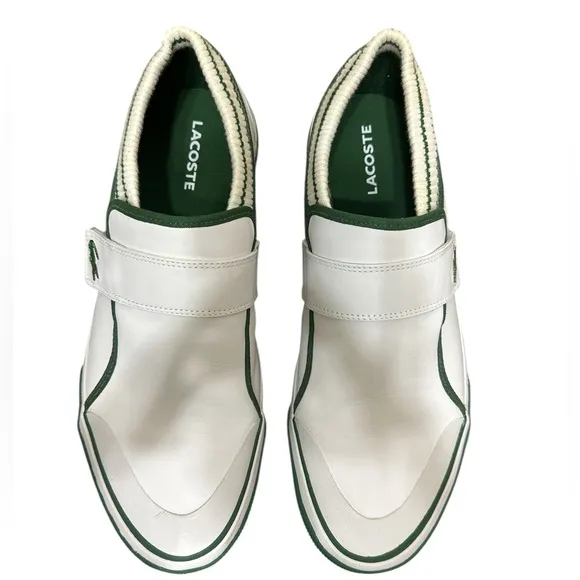 350. 🐊 Lacoste white leather oshaki slip on men’s shoes size 12