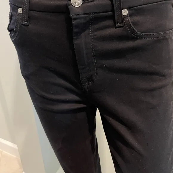7 For All Mankind Black Skinny High Waist Denim W/Hook &amp; Eye Hem Closure…