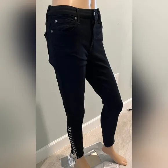 7 For All Mankind Black Skinny High Waist Denim W/Hook &amp; Eye Hem Closure…