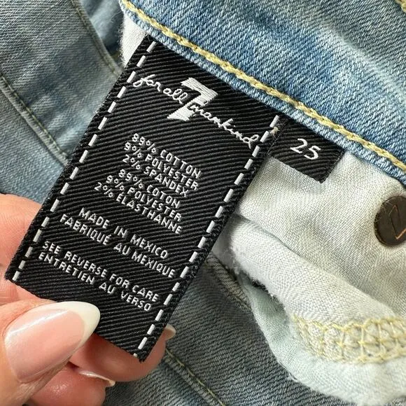 7 For All Mankind Josefina Skinny Boyfriend Jeans Light Wash 25 Distressed