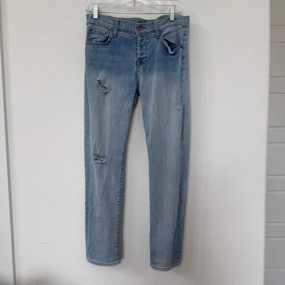 7 For All Mankind Josefina Skinny Boyfriend Jeans Light Wash 25 Distressed