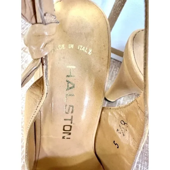 80s 90s VTG Halston Slingback Butter Colored Leather Pumps 8 1/2N Made in Italy