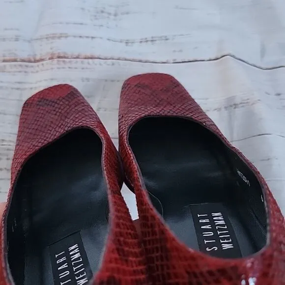 80s Vintage Stuart Weitzman Cherry Red Snakeskin Embossed Leather Heels Size 6