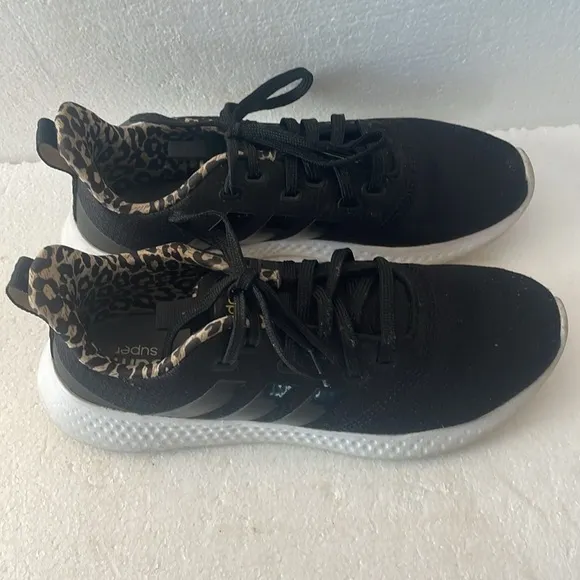 Adidas cloudfoam super black sneakers animal leopard running shoes size 7 1/2