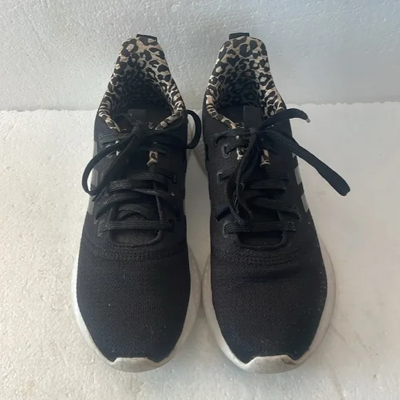 Adidas cloudfoam super black sneakers animal leopard running shoes size 7 1/2