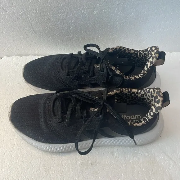 Adidas cloudfoam super black sneakers animal leopard running shoes size 7 1/2