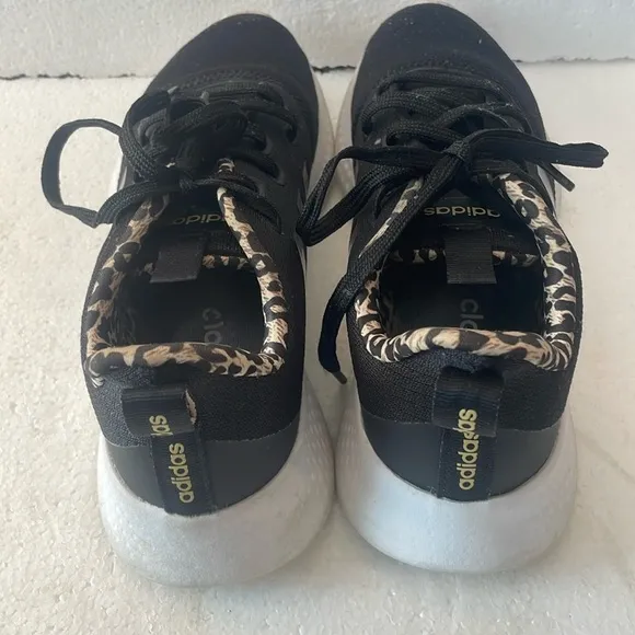 Adidas cloudfoam super black sneakers animal leopard running shoes size 7 1/2