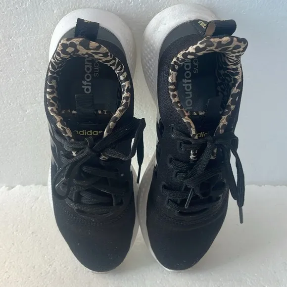 Adidas cloudfoam super black sneakers animal leopard running shoes size 7 1/2