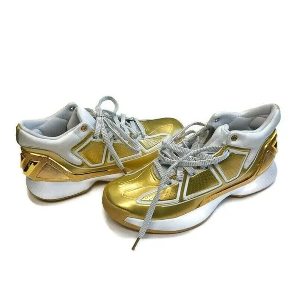 Adidas D Rose 10 Basketball Shoes Mens Size 8 Sneaker FW9487 Metallic Gold White