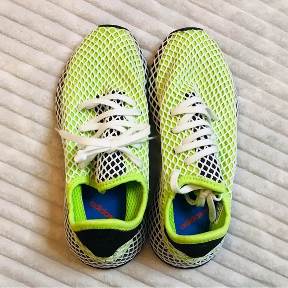 adidas Deerupt Muted Neons Solar Slime Mesh Sneakers Tennis Shoes mens size 5