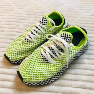 adidas Deerupt Muted Neons Solar Slime Mesh Sneakers Tennis Shoes mens size 5