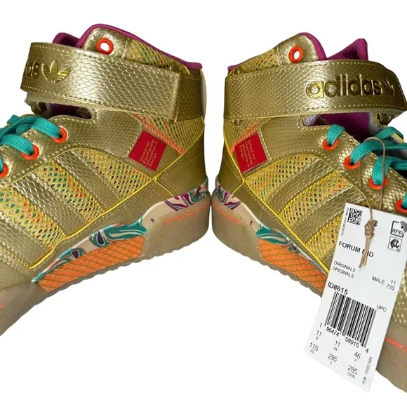 Adidas Forum Men's Mid Gold Metallic High Top Sneakers Fashion‎ Shoes 11.5 NWT