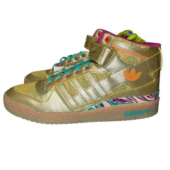 Adidas Forum Men's Mid Gold Metallic High Top Sneakers Fashion‎ Shoes 11.5 NWT
