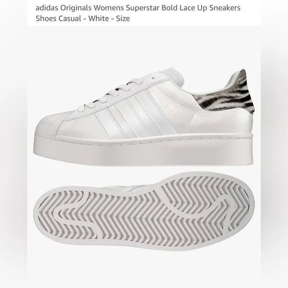 adidas Originals Womens 6.5 Superstar Bold Zebra Lace Up Sneakers