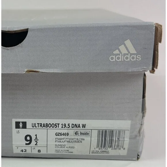 Adidas Ultraboost 19.5 DNA Womens 10 White Orange Running Shoes Sneakers GZ6469