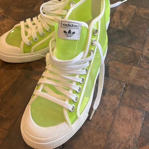 Adidas Women's Neon Green See Thru High-Top Sneakers