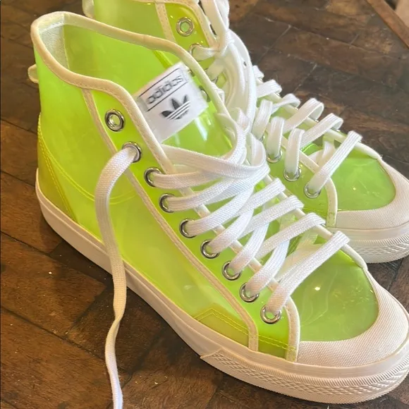 Adidas Women's Neon Green See Thru High-Top Sneakers