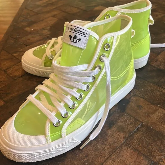 Adidas Women's Neon Green See Thru High-Top Sneakers