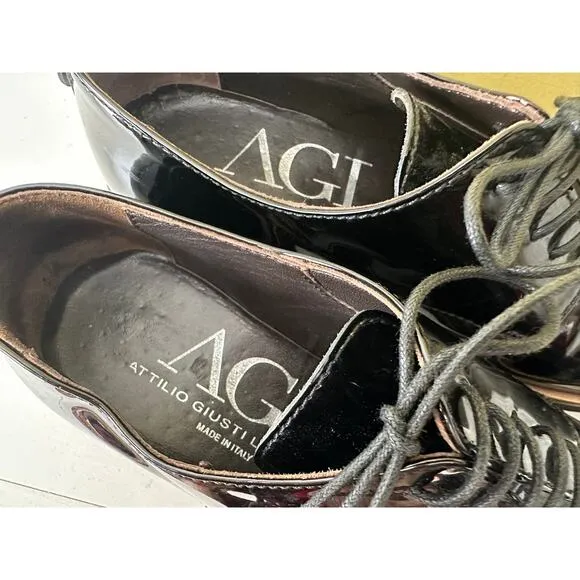 AGL Black Loafers Brogues Shoes Italy Attilio Giusti Leombruni sz 34.5